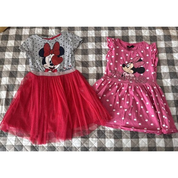 Minnie Mouse Dresses Set Of 2 Pink Polka Dot And Red Tulle Size 5 Girls Summer - Picture 1 of 5